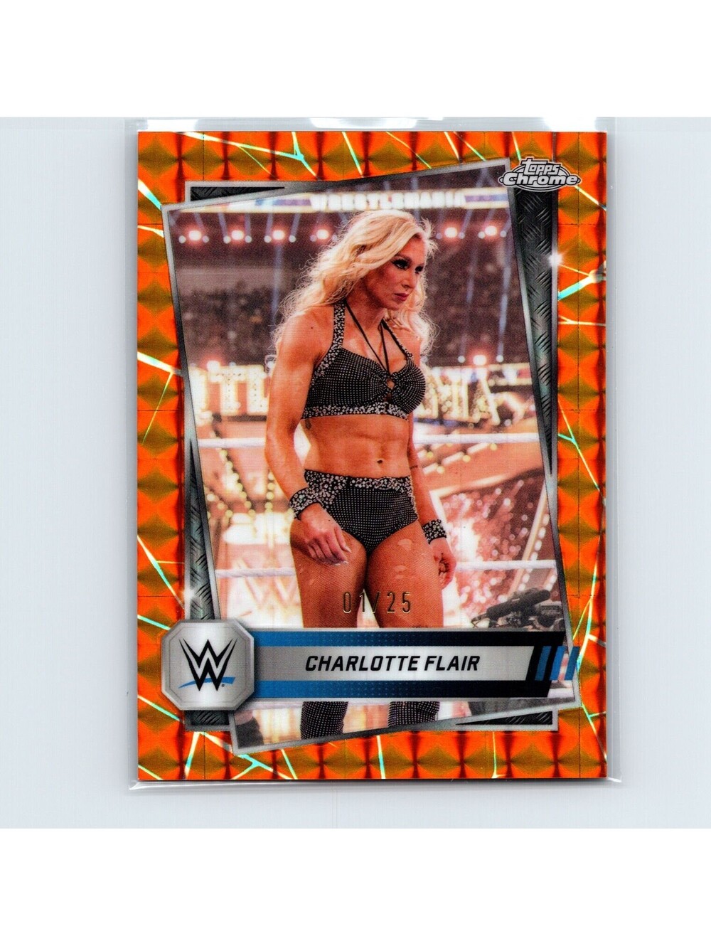 2025 Topps Chrome WWE Charlotte Flair #123 Orange Geometric Refractor #/25 SMA